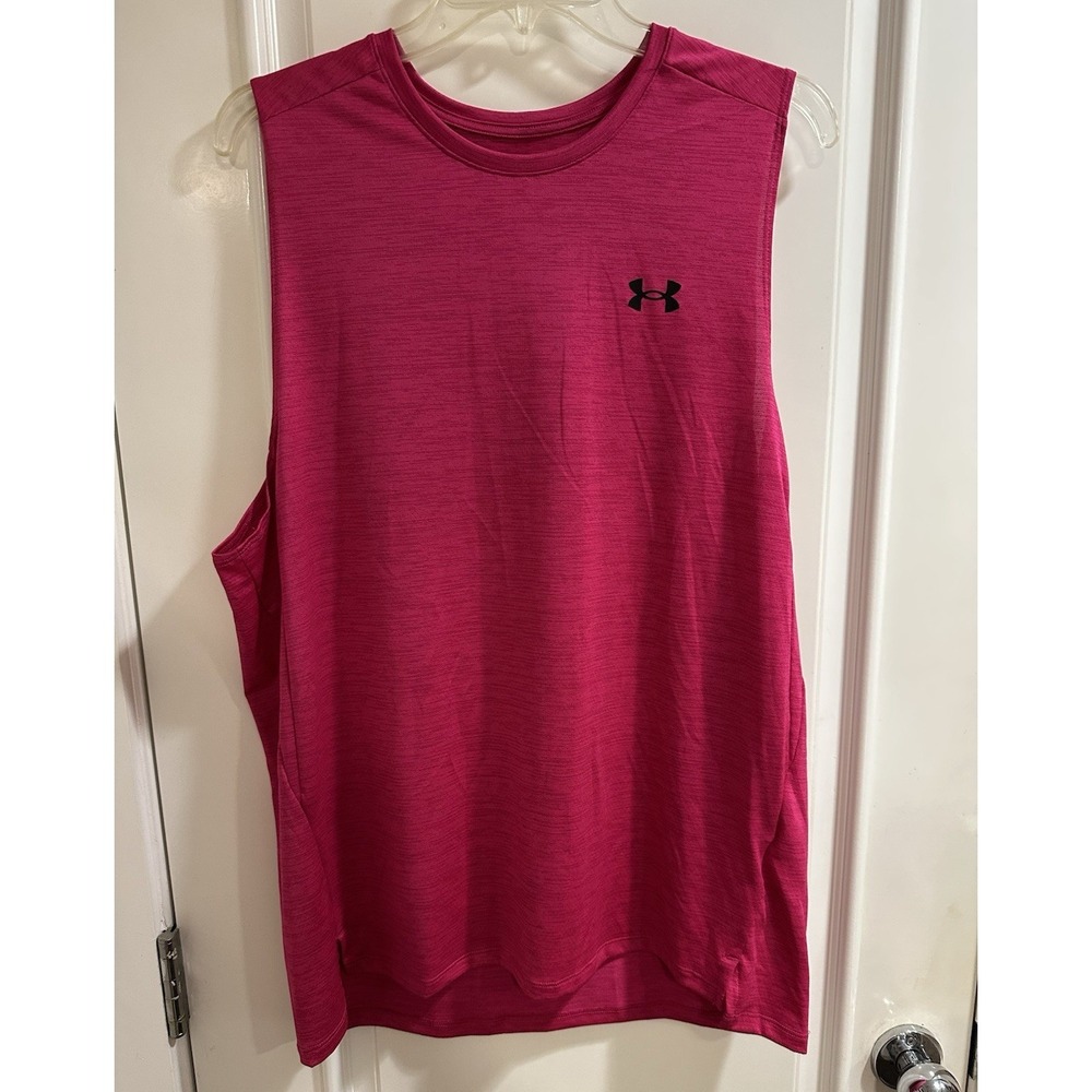 Under Armour UA Tech Vent Tank Men's L Pink Loose Crew Neck Sleeveless Polyester